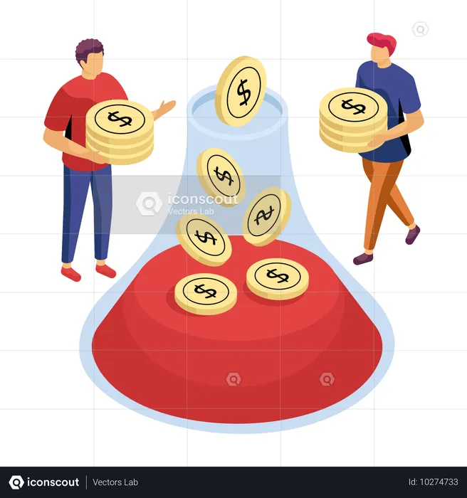 Employee investing money in money jar  Illustration