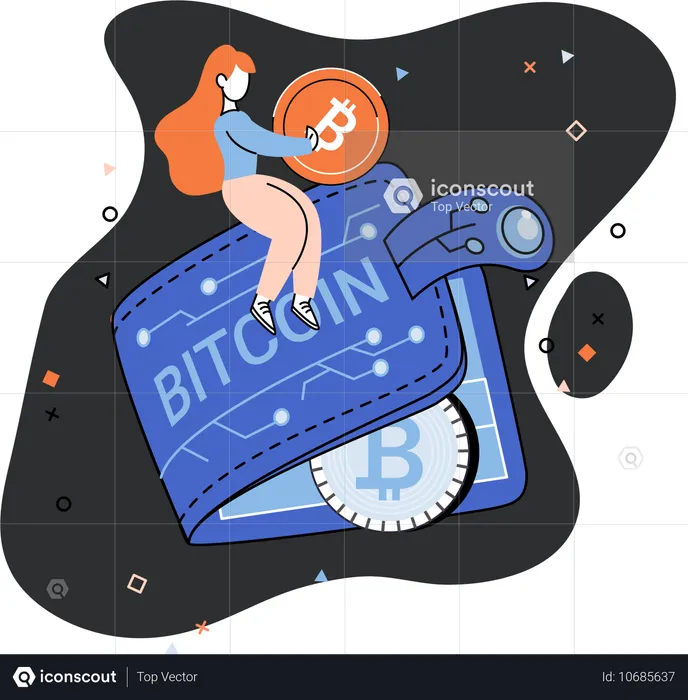 Employee invests in bitcoin wallet  Illustration