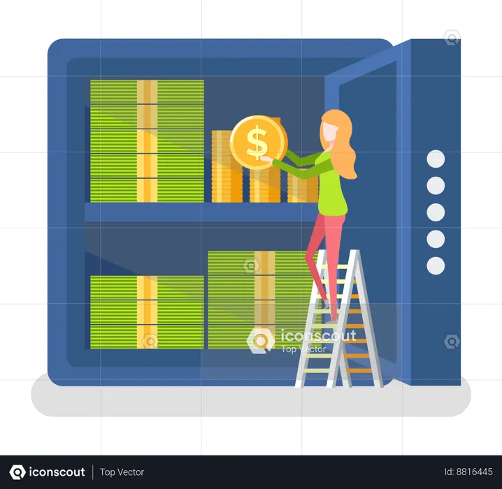 Employee is arranging coins stack  Illustration