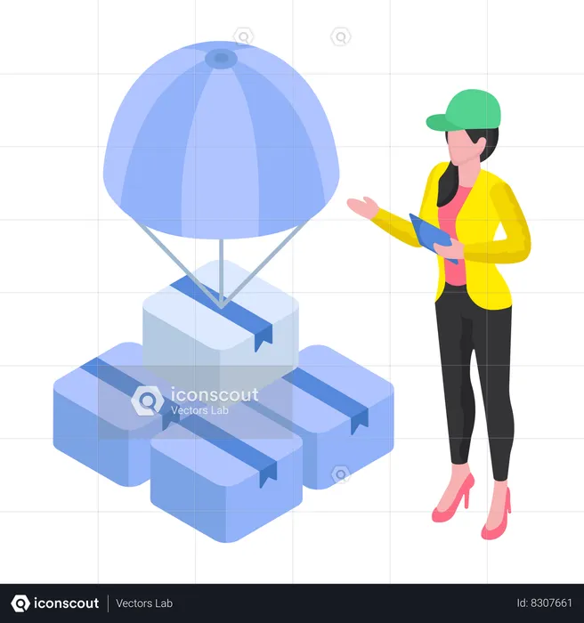 Employee is doing Parachute Delivery  Illustration