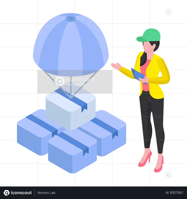 Best Employee is doing Parachute Delivery Illustration download in PNG & Vector format