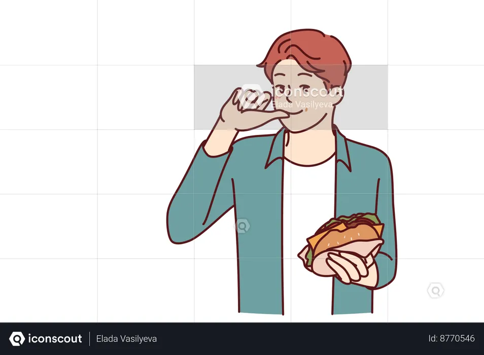 Employee is eating hamburger  Illustration
