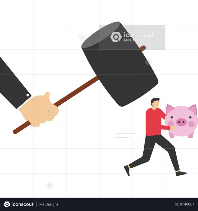 Employee is forced to break his piggy bank  Illustration