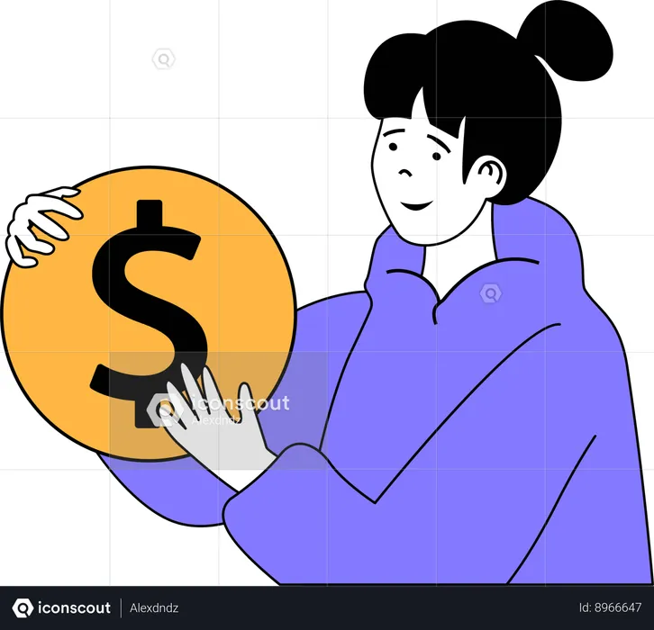 Employee is holding dollar coin  Illustration