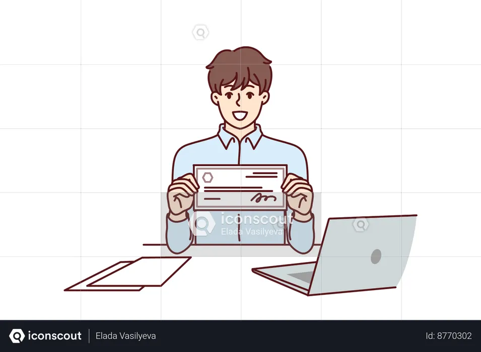 Employee is holding payout cheque  Illustration
