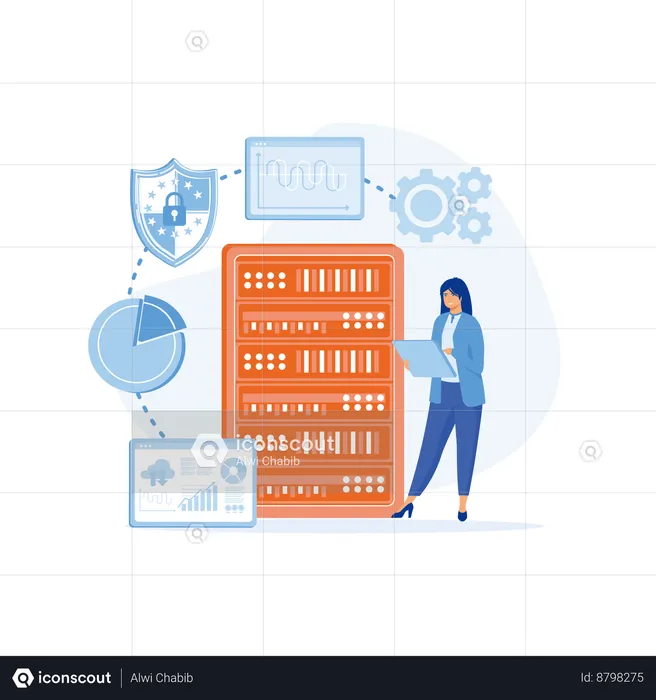 Employee is monitoring database activity  Illustration