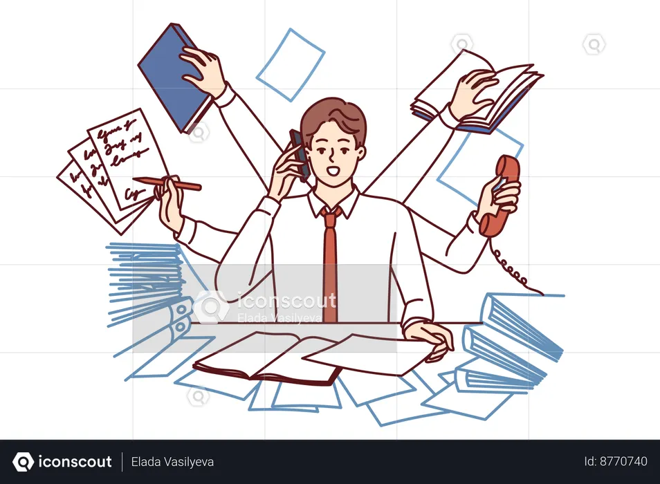 Employee is multitasker  Illustration