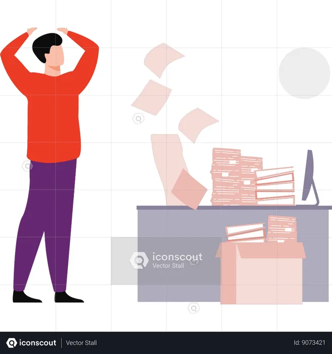 Employee is overburdened with office work  Illustration