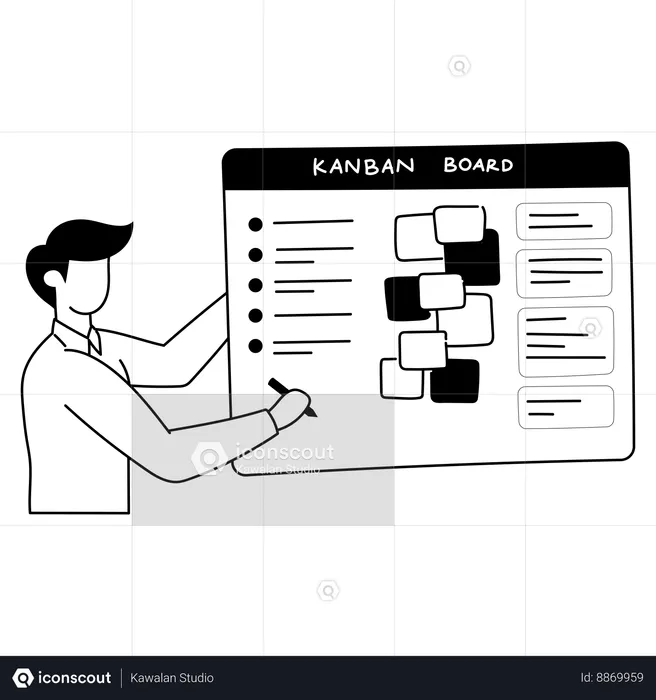 Employee is presenting on Kanban board  Illustration