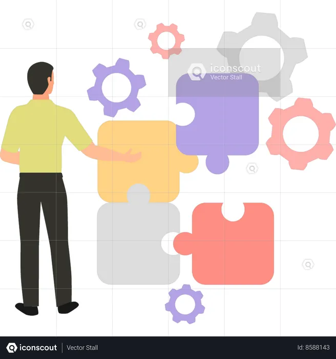 Employee is solving business puzzles  Illustration