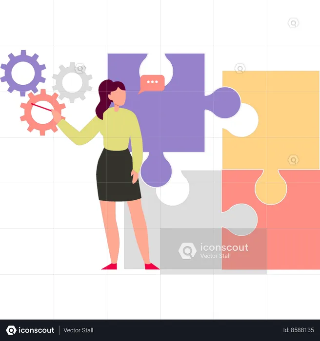 Employee is solving market puzzles  Illustration