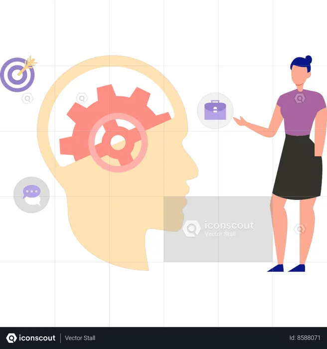 Employee is thinking of strategies in her mind  Illustration