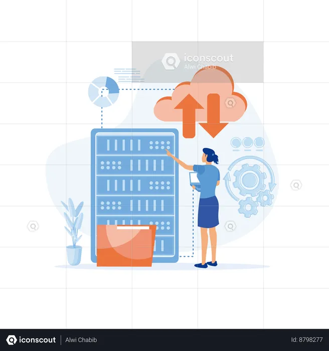 Employee is using cloud technology  Illustration