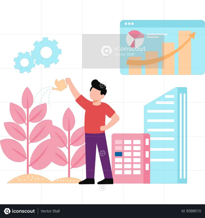 Employee is watering money plant  Illustration