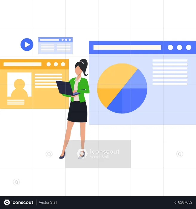 Employee is working on business graphs  Illustration