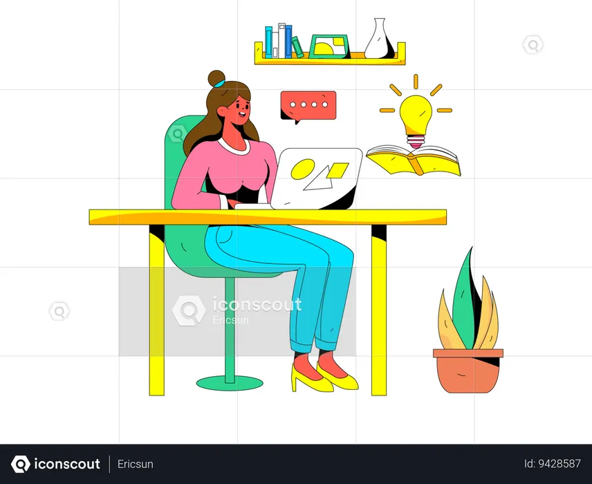 Employee is working on her desk  Illustration