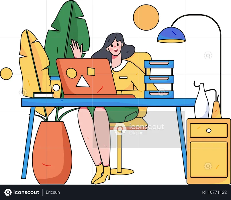 Employee is working on her desk  Illustration