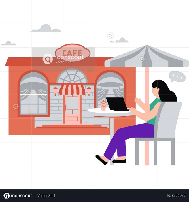 Employee is working remotely from cafe  Illustration