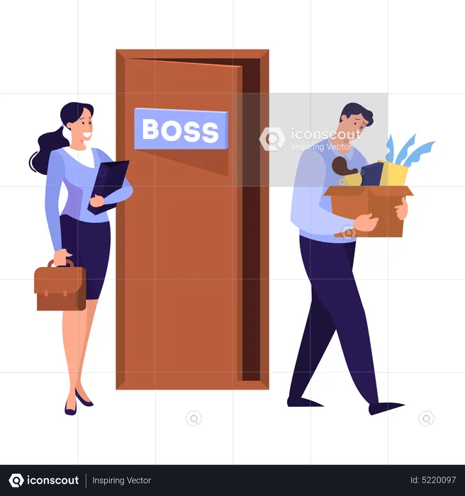 Employee kicked out of work  Illustration
