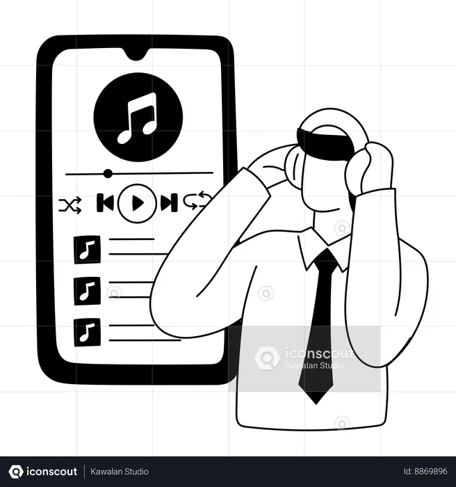 Employee listens music on music player app  Illustration