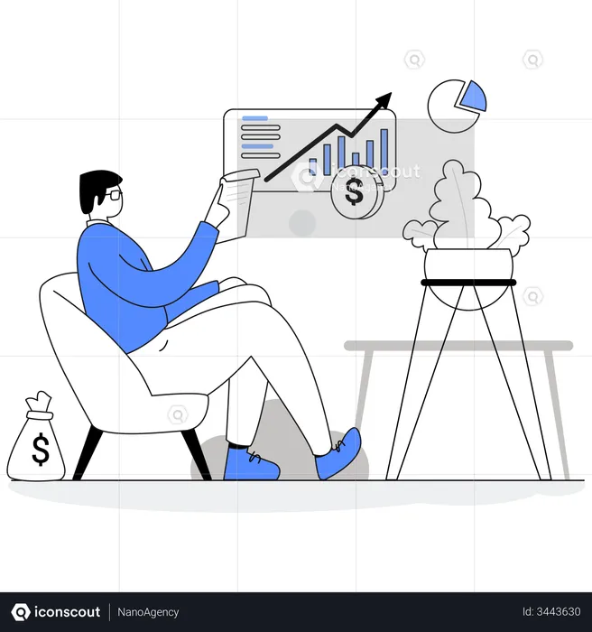 Employee looking at marketing growth  Illustration
