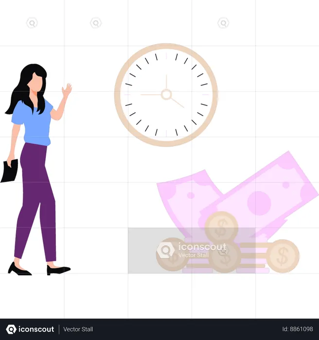 Employee manages her money with time  Illustration