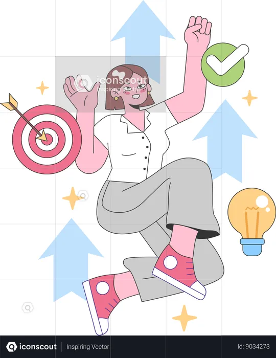 Employee moves towards business goals  Illustration