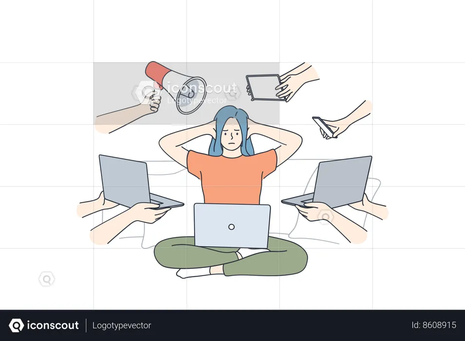 Employee overburdened with office work  Illustration