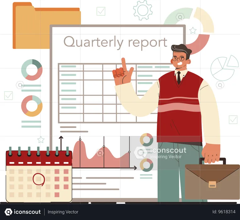 Employee prepares quarterly report  Illustration