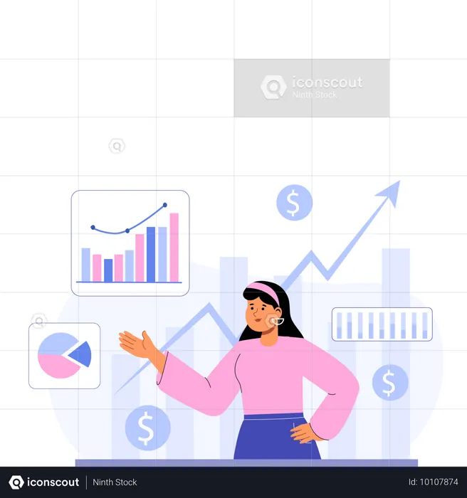 Employee presents stock market analysis  Illustration