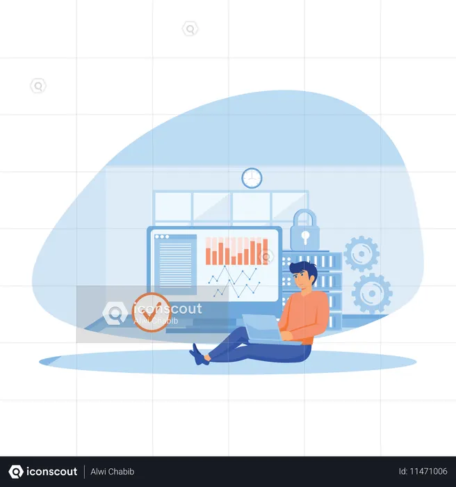 Employee protect online data from cyber attack  Illustration