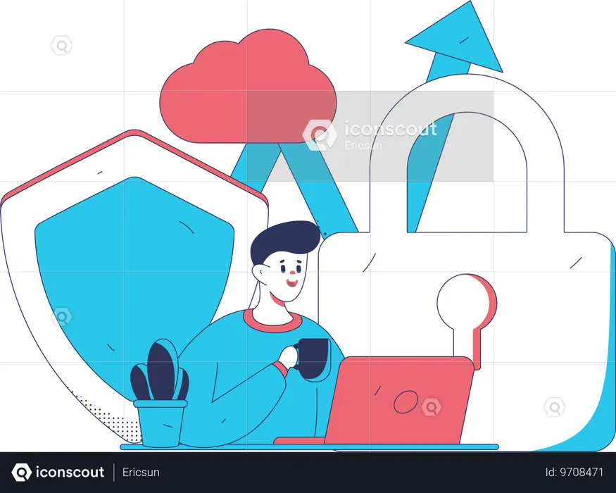 Employee protects server data  Illustration