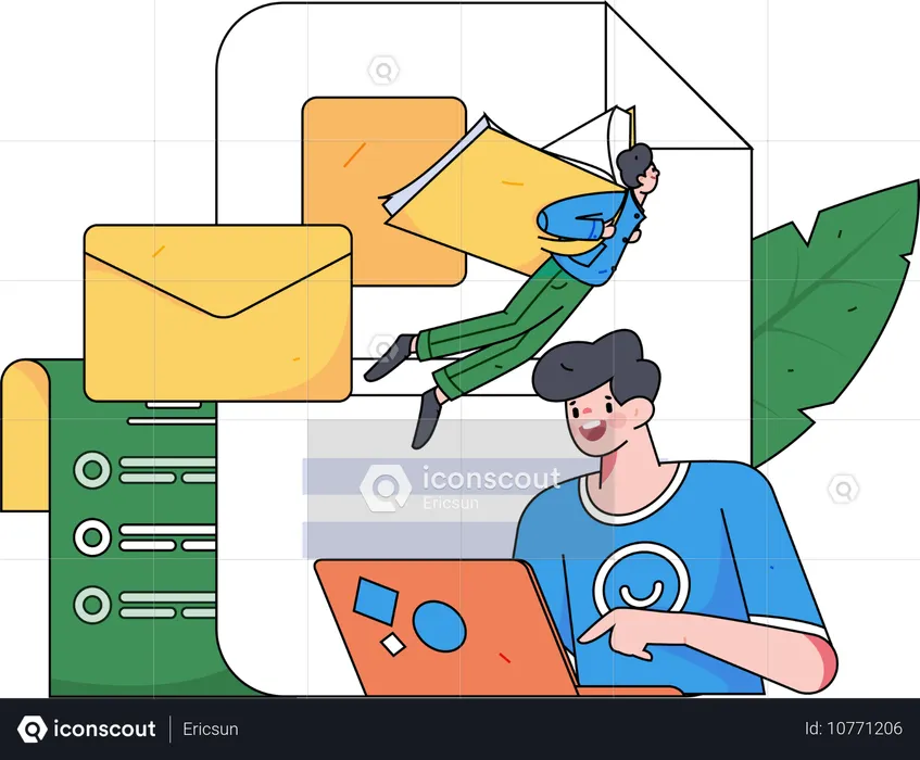 Employee reading mails of clients  Illustration