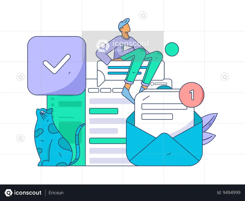 Employee reads his inbox  Illustration