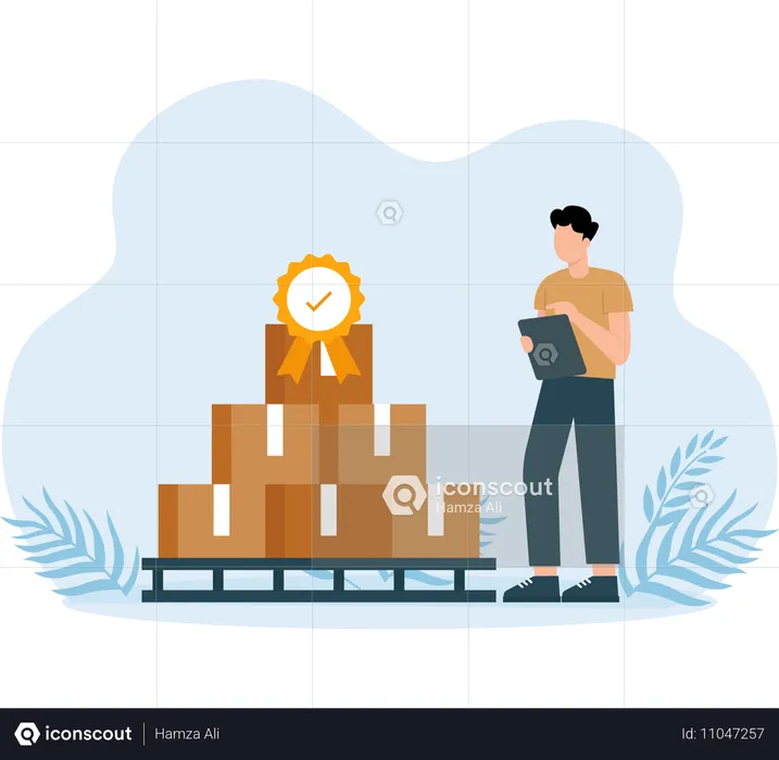 Employee receives delivery badge  Illustration