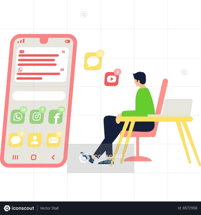 Employee receives many notifications from social media applications  Illustration