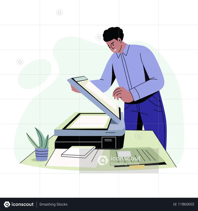 Employee Scanning office document  Illustration
