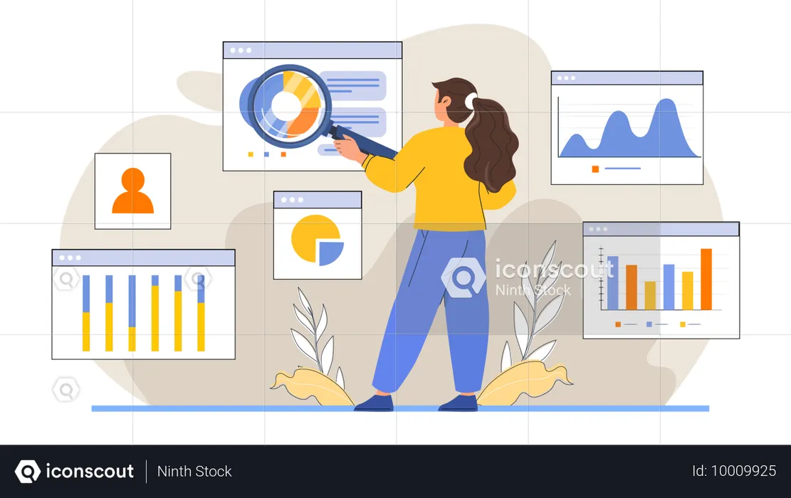 Employee searching for business data  Illustration