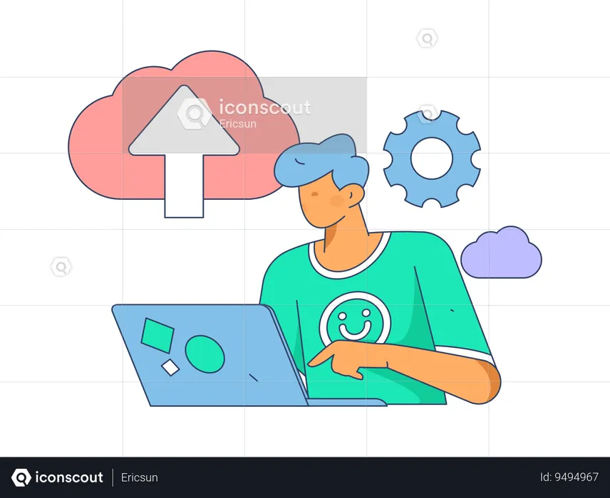 Employee secures all office data on cloud  Illustration