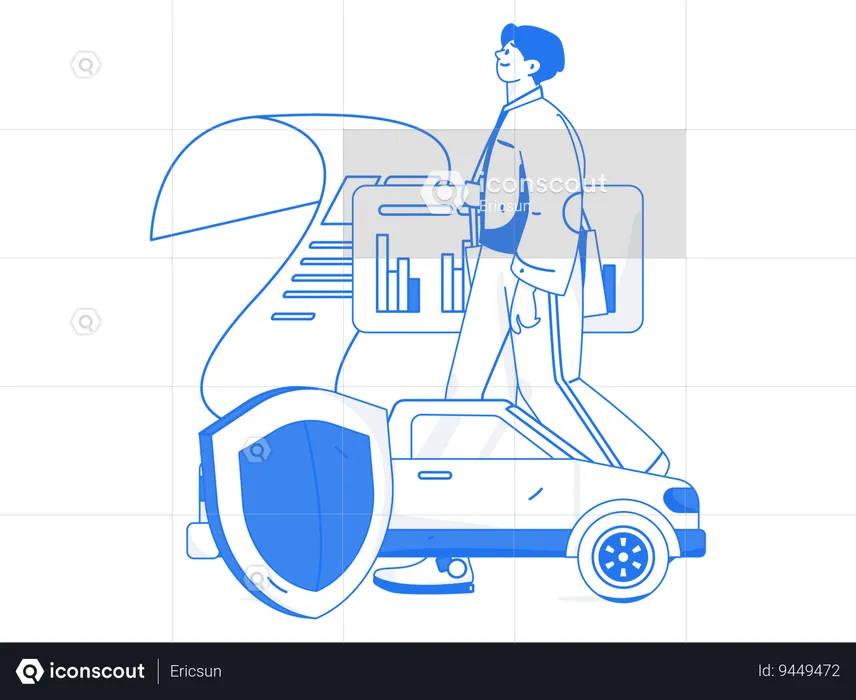Employee secures his car  Illustration