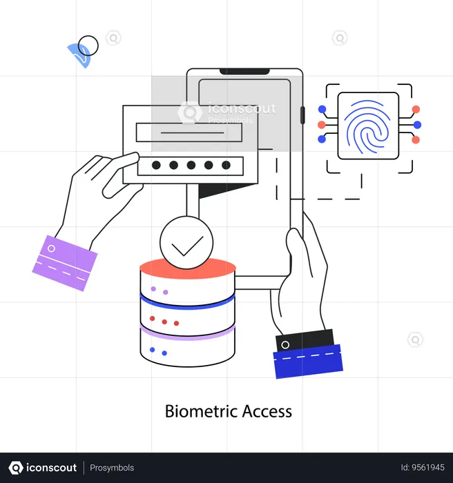 Employee Securing Cloud With Biometric Technology  Illustration