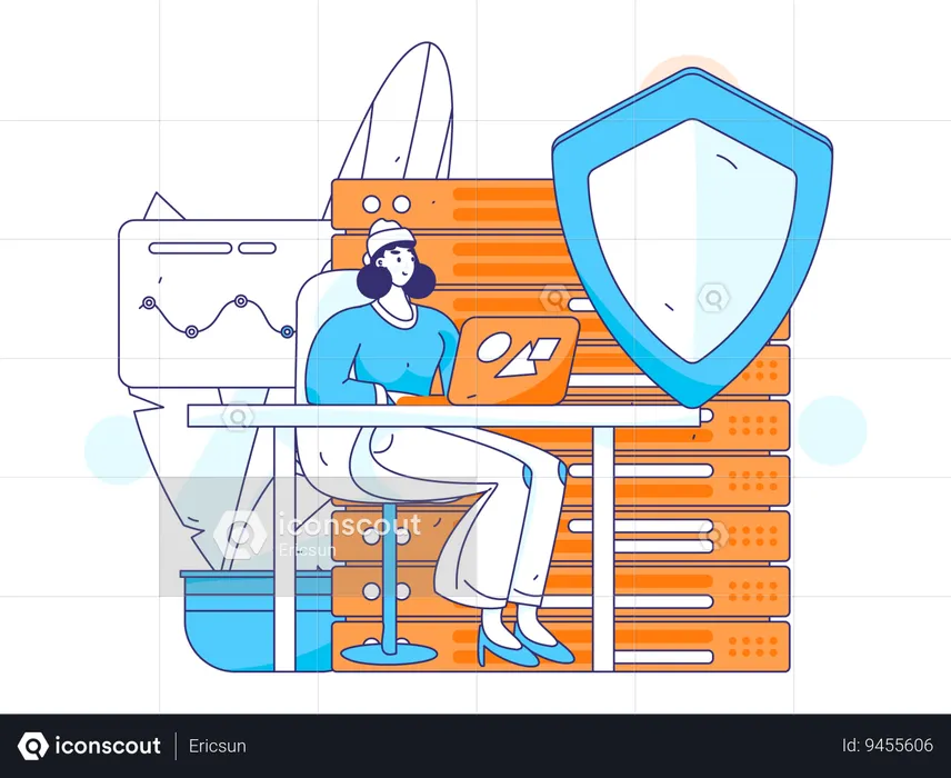Employee securing data of company  Illustration