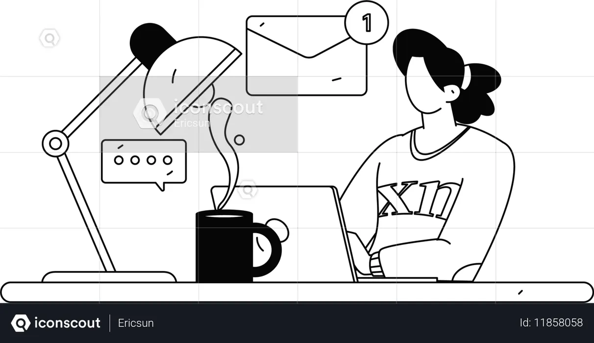 従業員が顧客にメールを送信する  イラスト