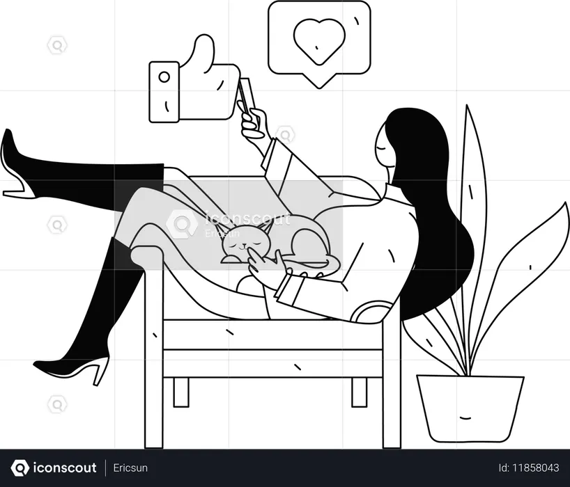 従業員が携帯電話からメールを送信  イラスト