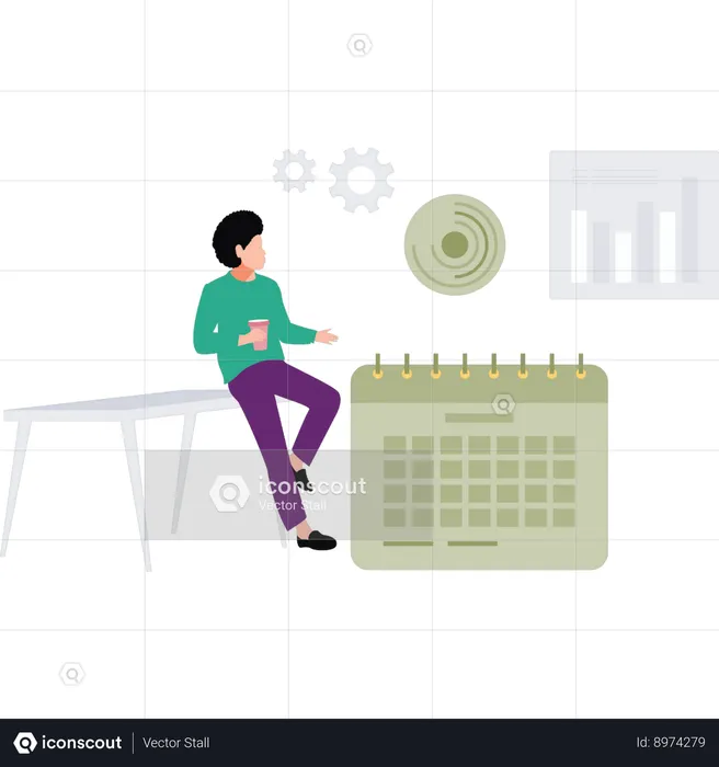 Employee sets up business schedule  Illustration