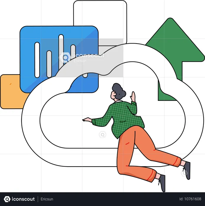 Employee setting up upload system on cloud  Illustration