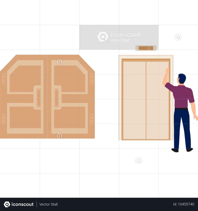 Employee showing office lift door  Illustration