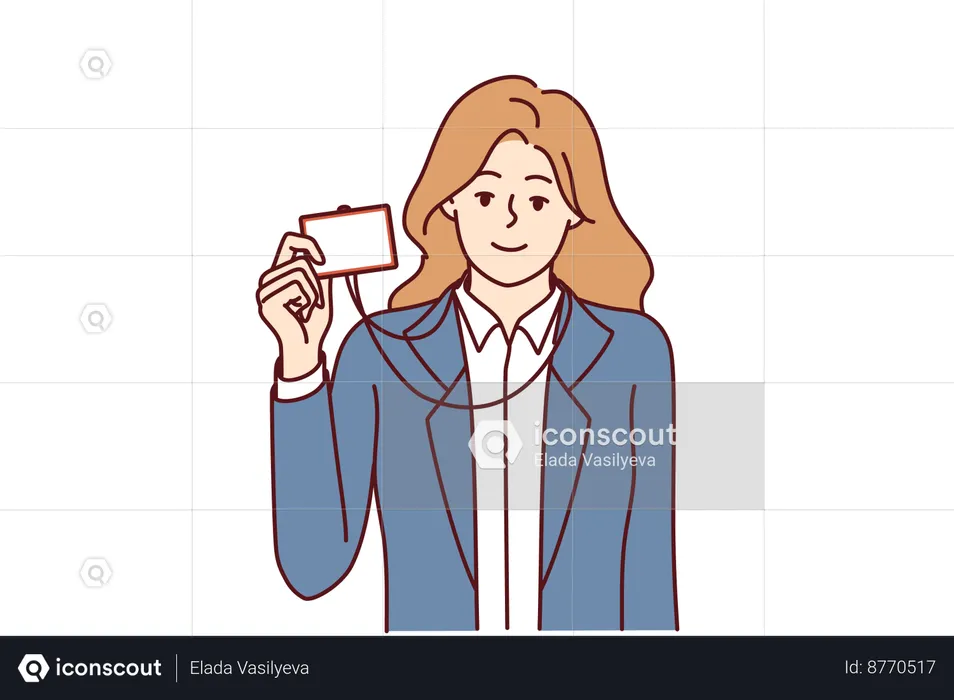 Employee shows her employee id  Illustration