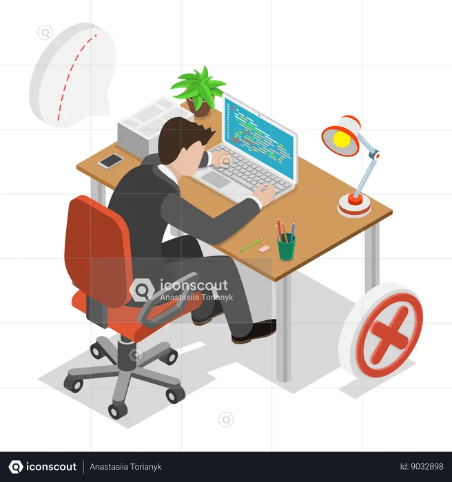 Employee sitting in wrong posture  Illustration