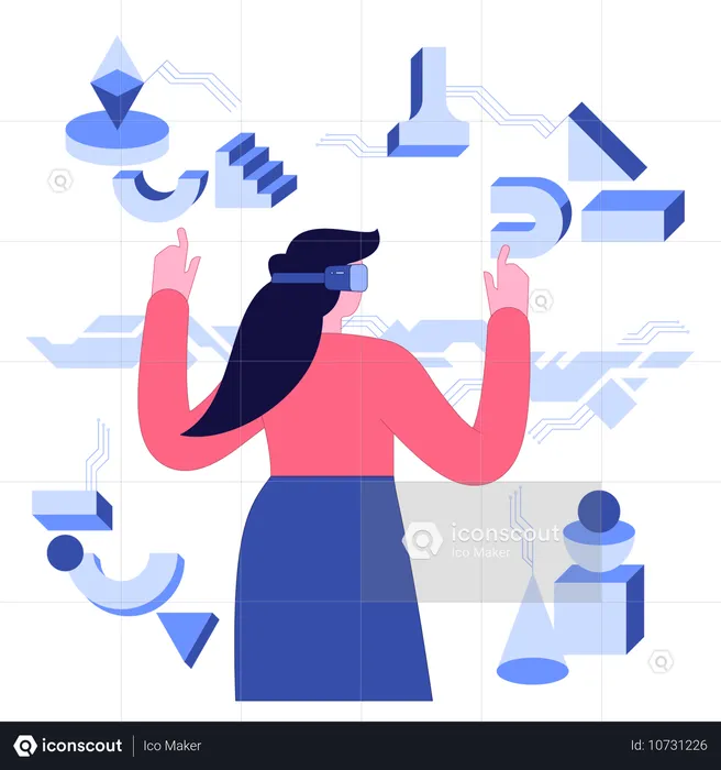 Employee solving puzzles with VR technology  Illustration